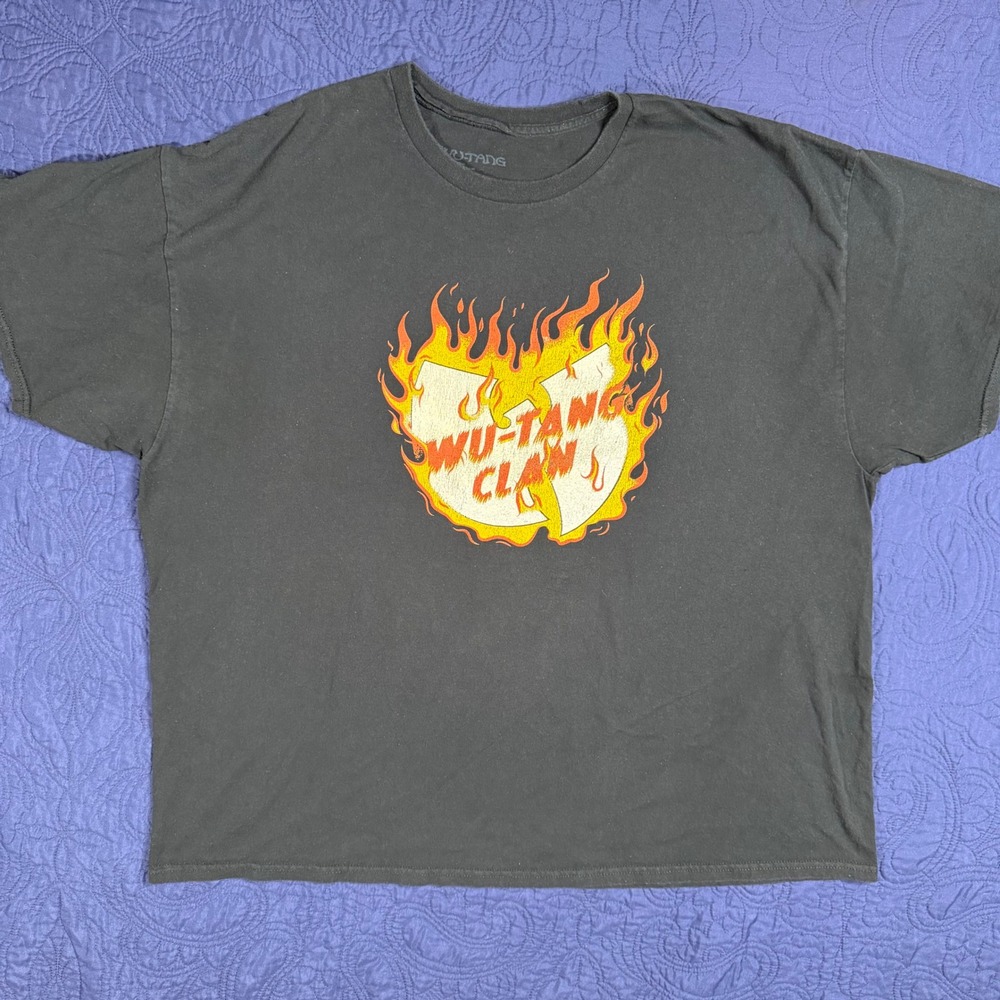 Wu-Tang Clan Flaming Logo Graphic T-Shirt Mens 3XL Black Hip Hop Streetwear Fade